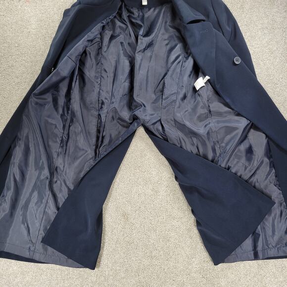 FIRST Dress Coat Womens‎ 16 Navy Double Breasted Vented Trench Career Evening - Picture 4 of 16